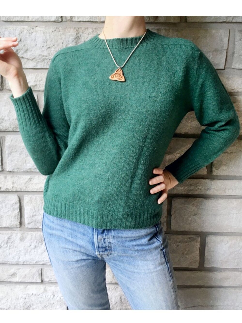 Vintage 60s Green Wool Crewneck Sweater